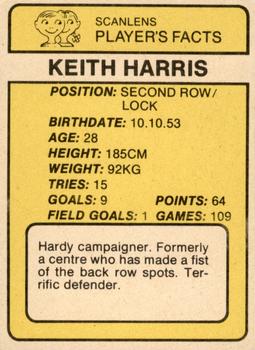 1981 Scanlens #130 Keith Harris Back